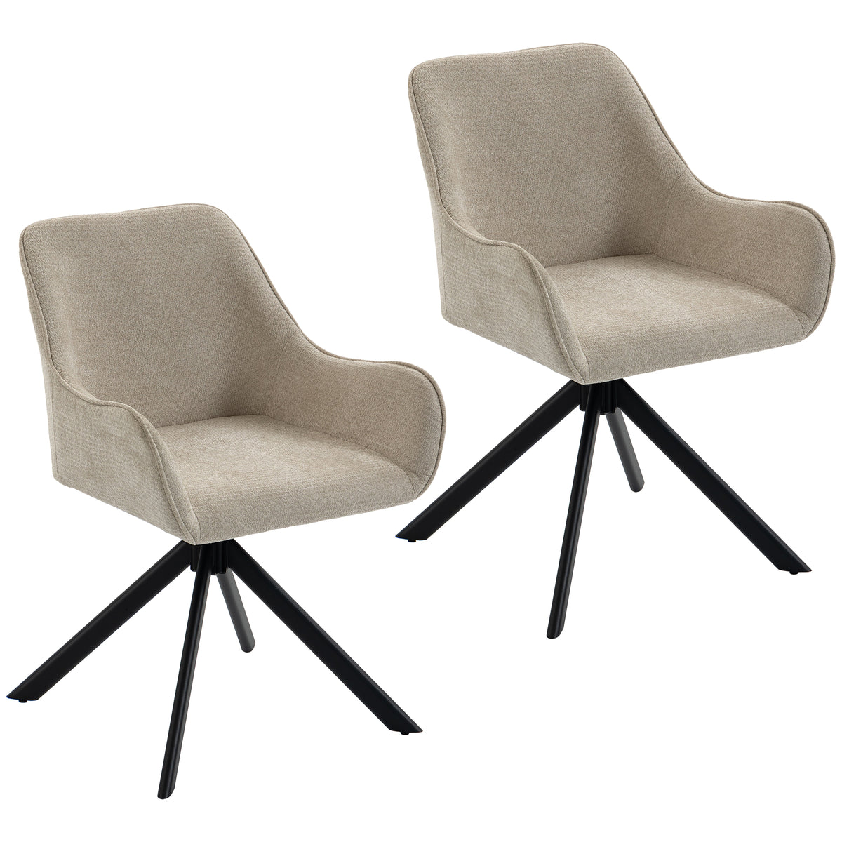 Eetkamerstoelen set van 2, draaibare keukenstoel met armleuningen, metalen frame voor woonkamer, eetkamer, beige