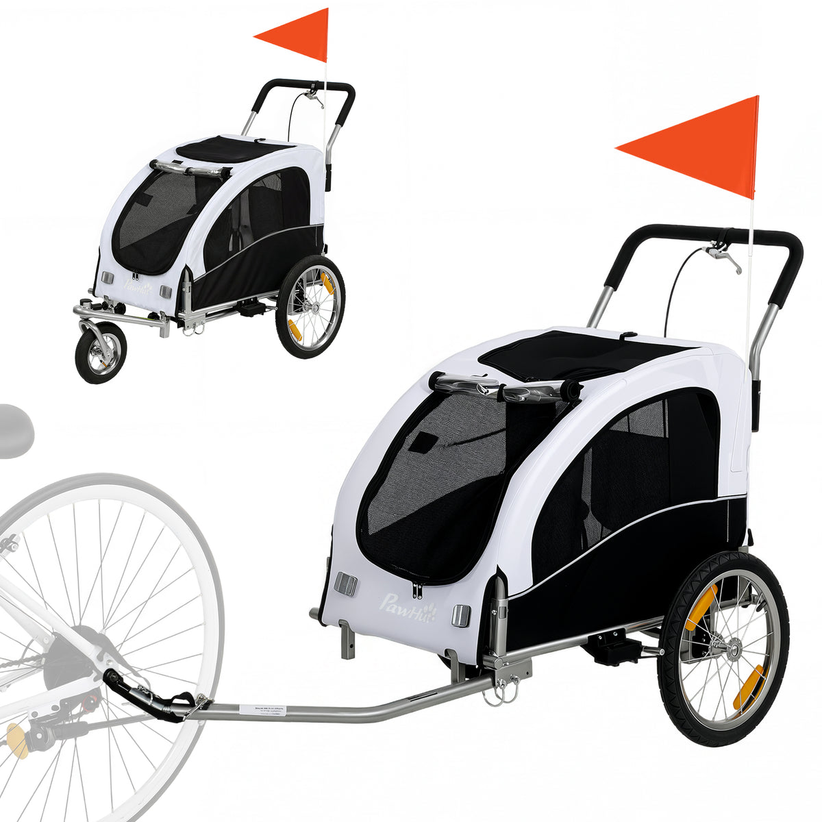2-in-1 Hondenfietskar, opvouwbare hondenbuggy voor kleine & middelgrote honden tot 20 kg, wit
