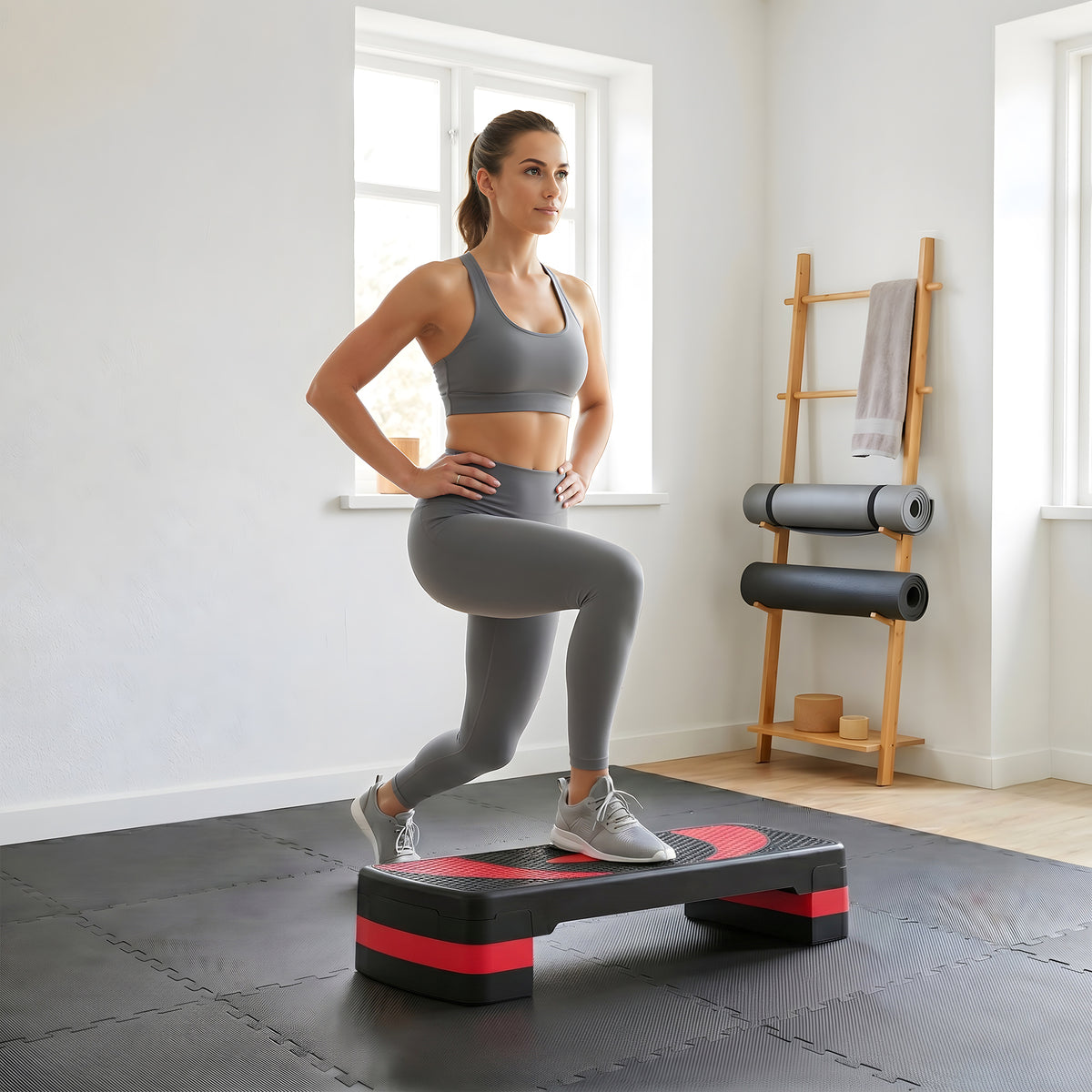 Aerobic-stepper, in hoogte verstelbaar, voor binnen en buiten, belastbaar tot 150 kg, 80 x 31 x 10-20 cm, rood (2)