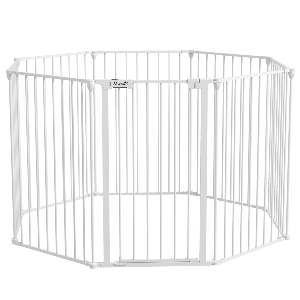 2-in-1 puppyren en veiligheidshek, 8 panelen, afsluitbare deur, staal, 90 cm hoog, wit