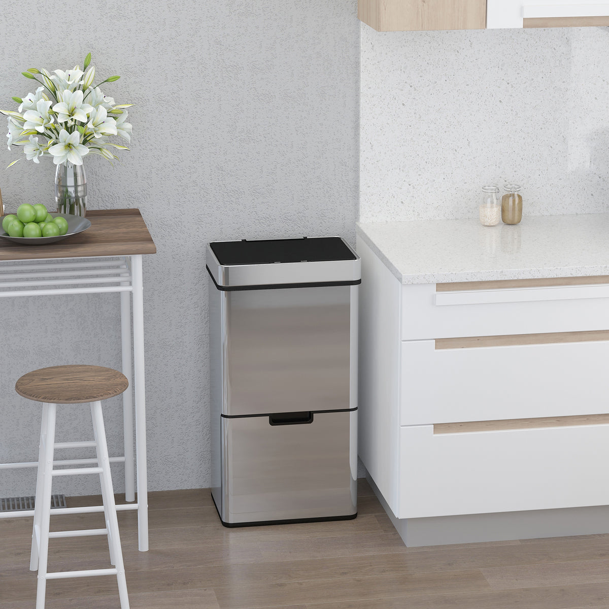 Afvalemmer met sensor 47L + 2 x 12,5L automatische prullenbak met bewegingssensor, waterdicht (2)