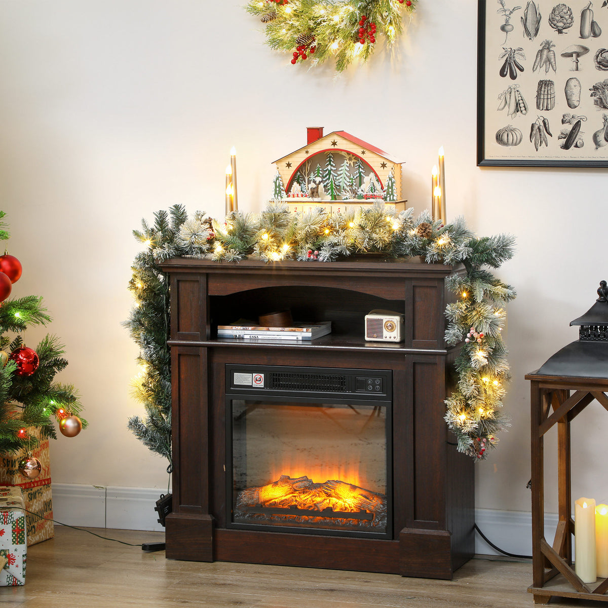 Kerstguirlande met 216 besneeuwde takjes, 50 ledlampjes, Ø25x180 cm, groen & wit (2)