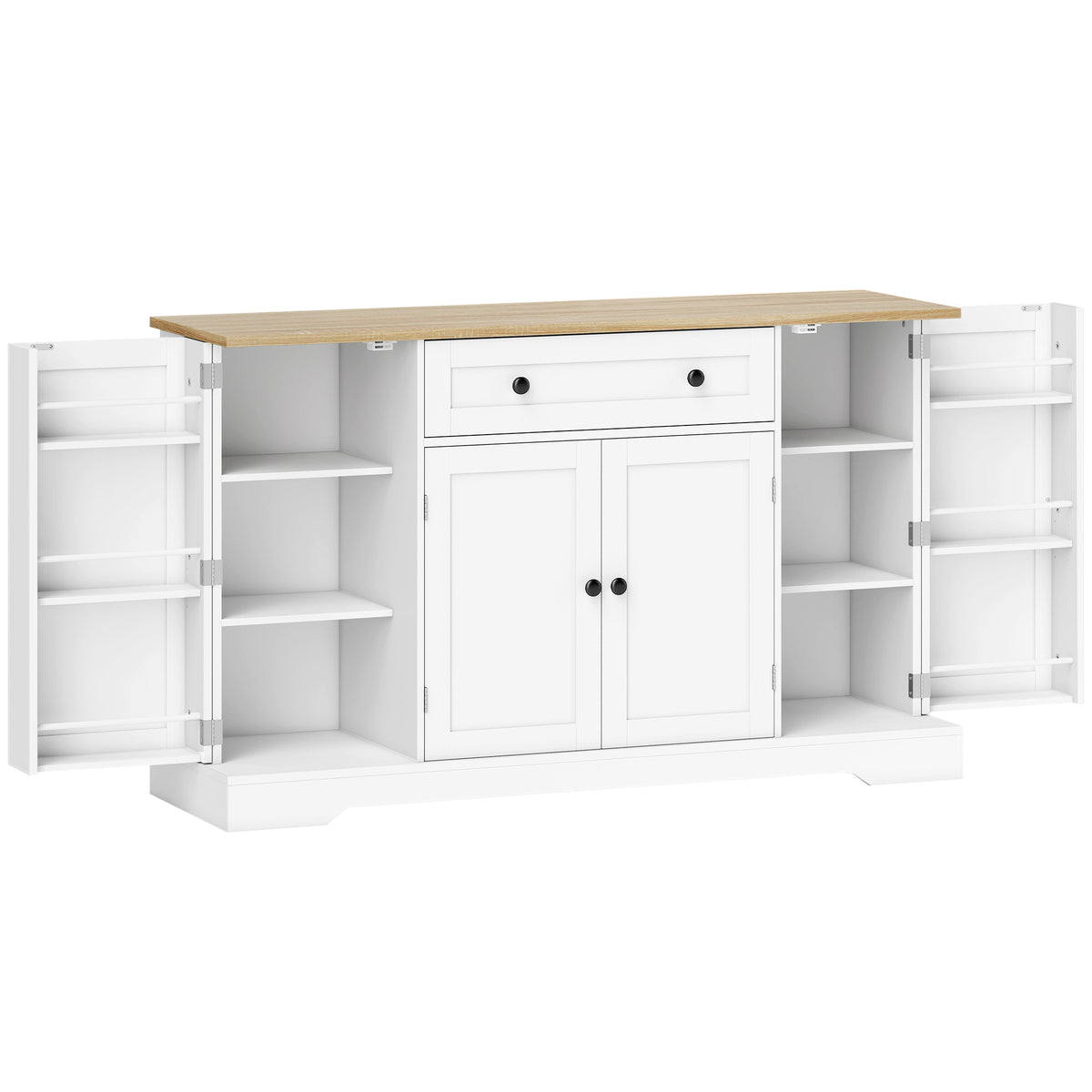 Dressoir keukenkast met 4 deuren, lade, verstelbare plank, deurvakken voor keuken, eetkamer, 138x40x85cm, wit