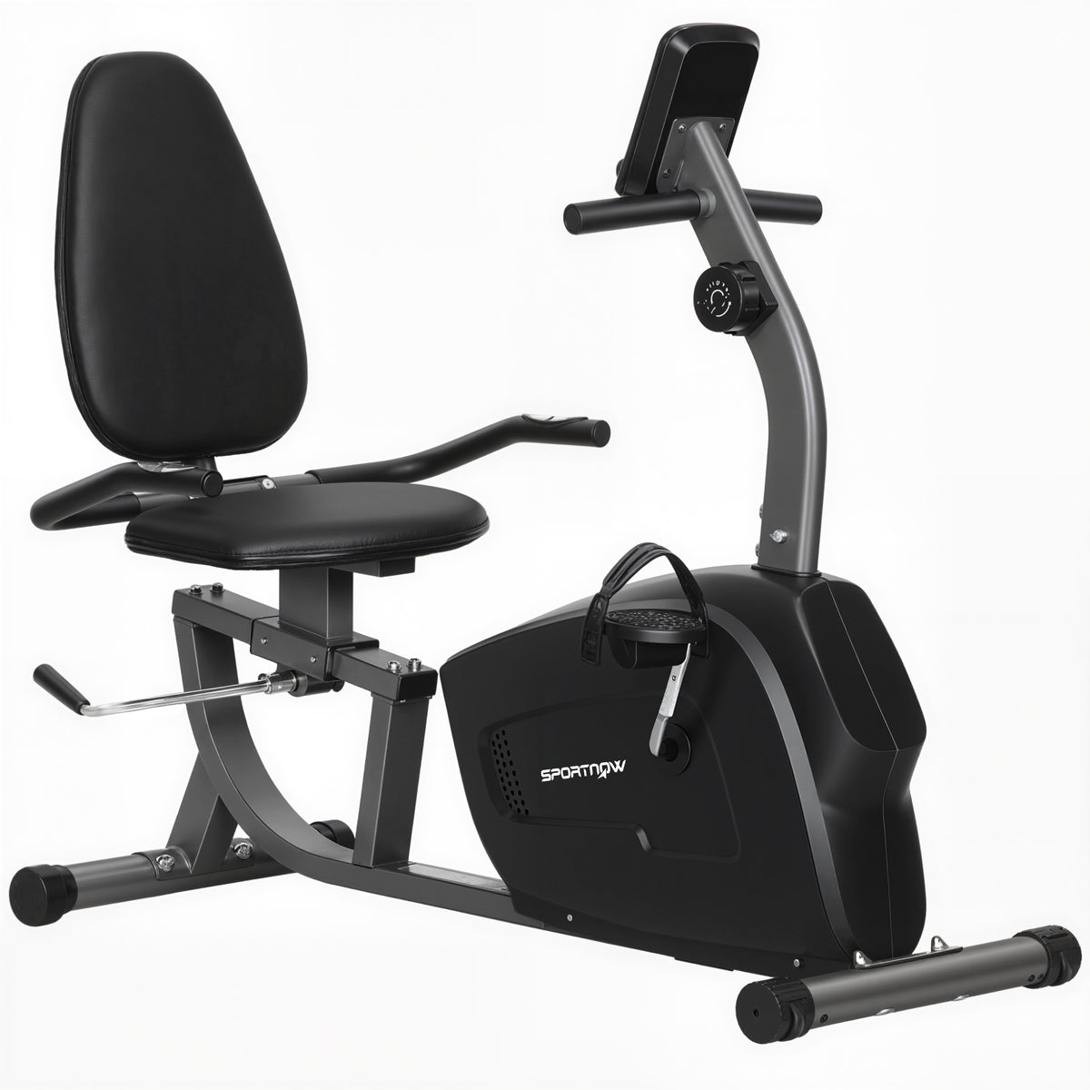 Hometrainer, magnetische ligfiets, 8 weerstandsniveaus, verstelbaar, lcd-scherm, metaal, kunststof, zwart