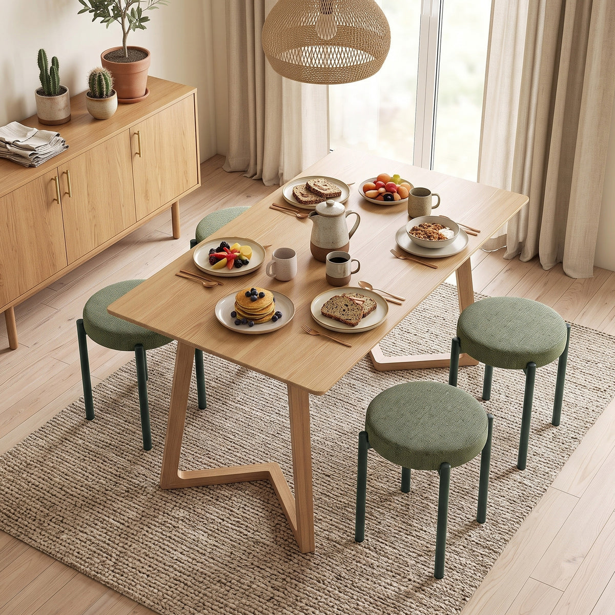 Eetkamerkrukken set van 4 stapelbare krukken met stalen poten, linnenlook voor eetkamer, woonkamer, keuken (10)