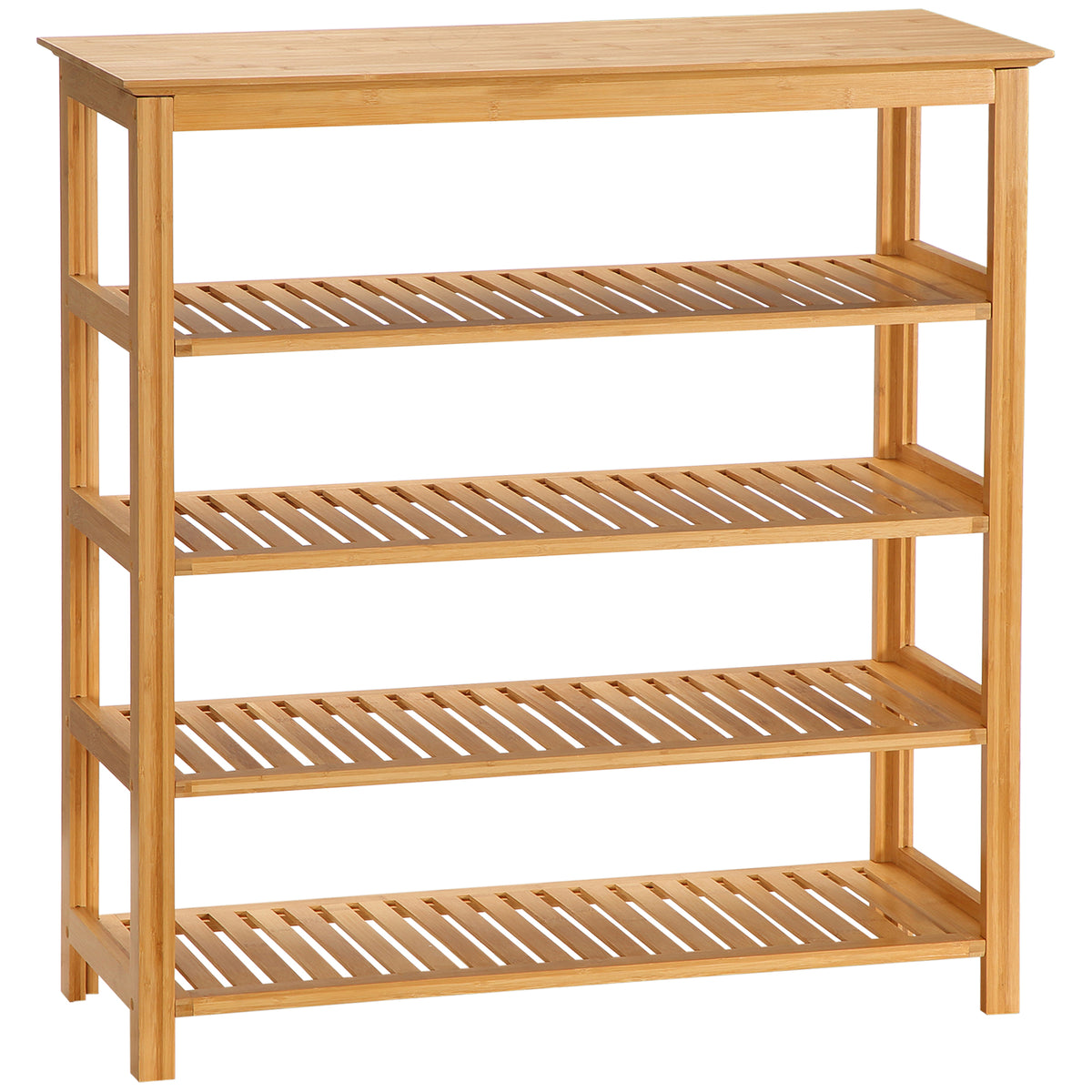 Schoenenrek met 4 planken, bamboe, lamellen, tot maat EU 45, naturel