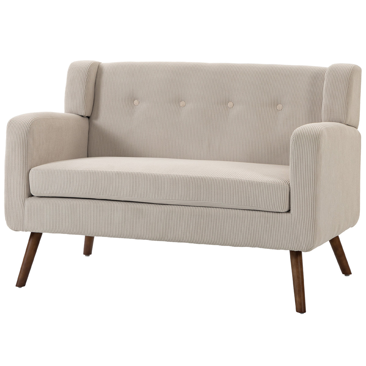2-zitsbank 118 cm met corduroy-look, knoopstiksel, comfortabele moderne gestoffeerde bank met houten poten voor