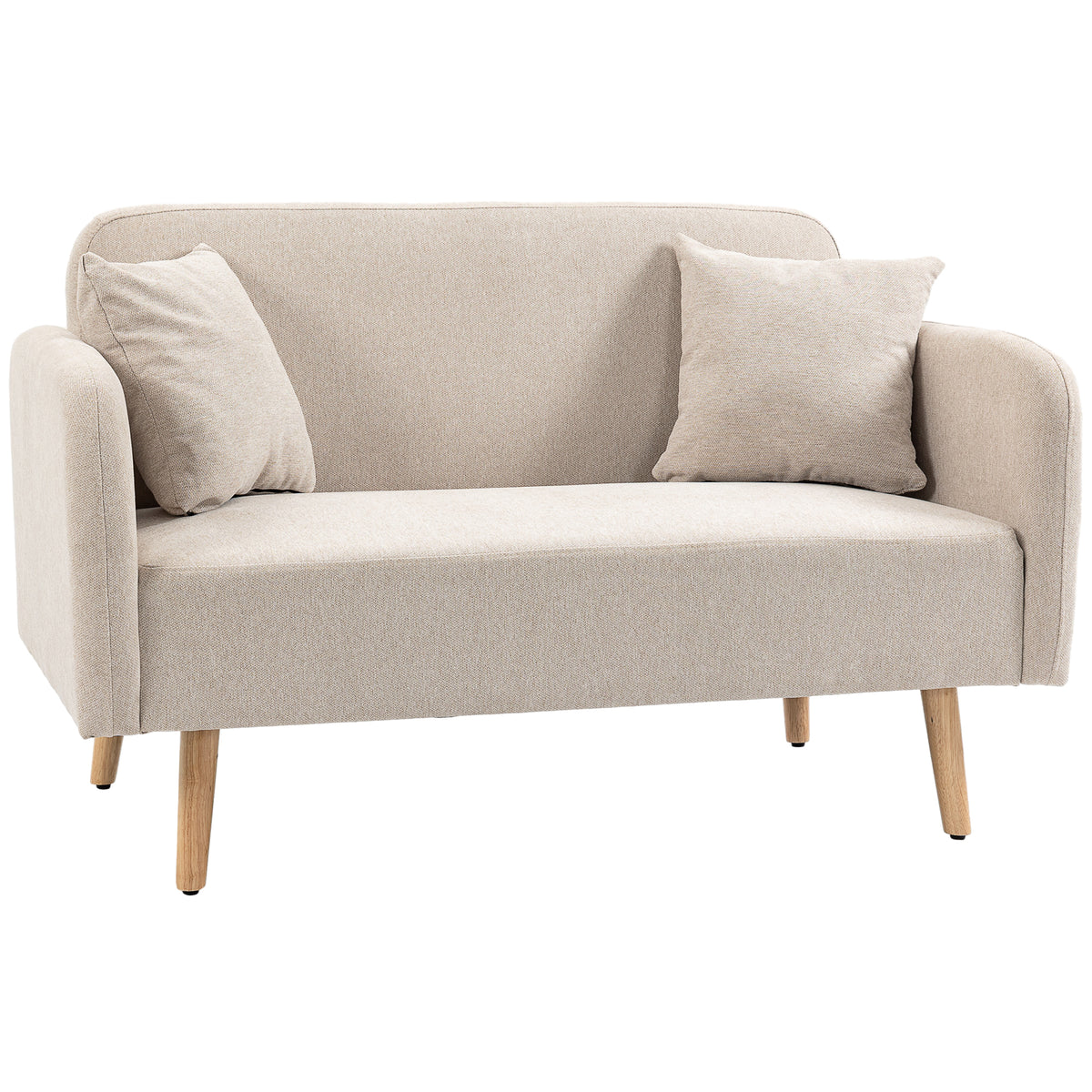 2-zitsbank bank, modern design, incl. 2 kussens, houten poten, 130 x 70 x 80 cm, crème