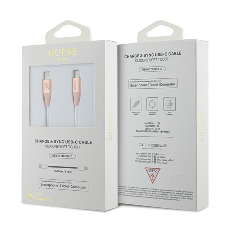 Guess Ebossed Logo - USB-C naar USB-C snellaadkabel 1,5 m (roze) (2)
