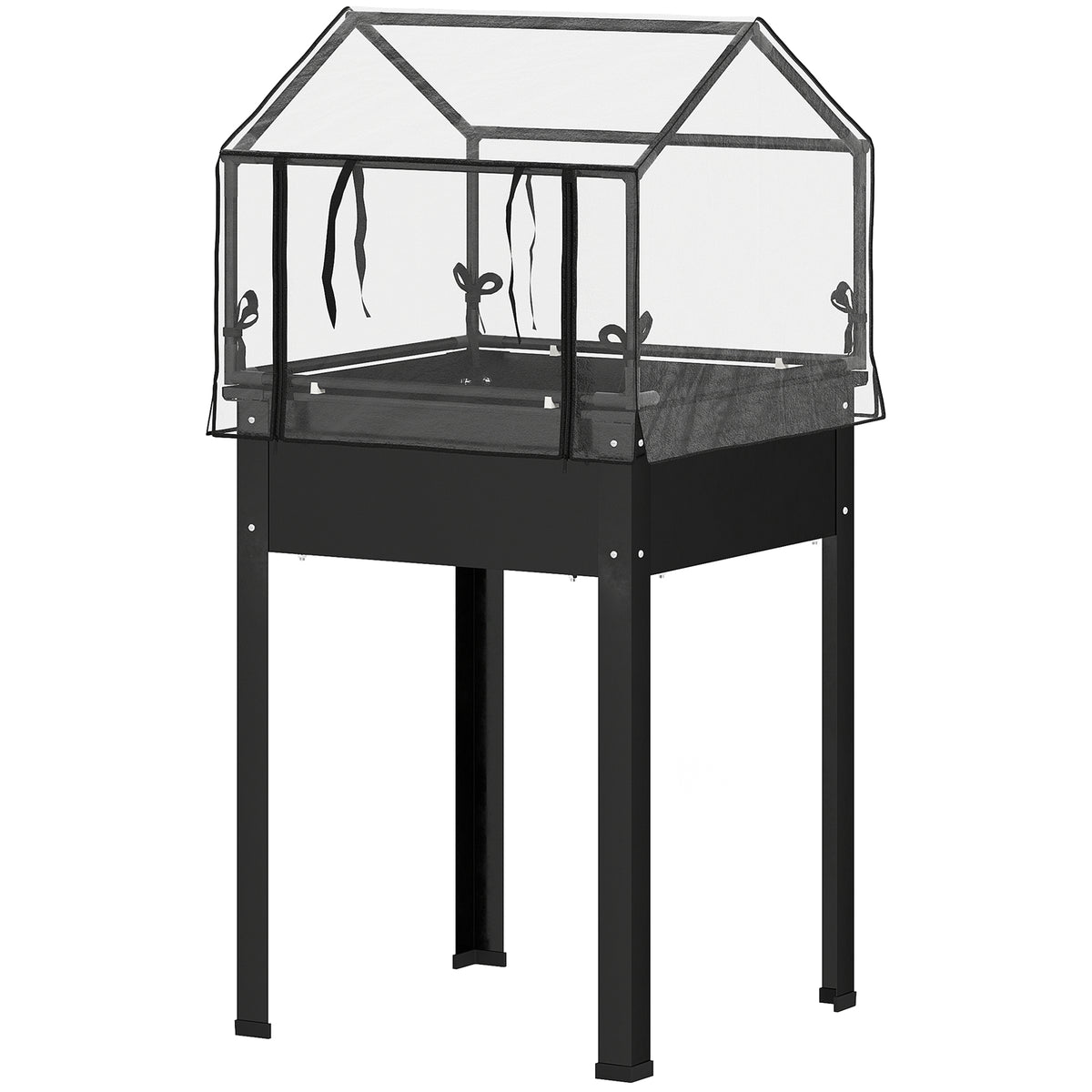 Verhoogde plantenbak met broeikasdak, verhoogde plantenbak met afwateringsgaten, 60 x 60 x 120 cm, zwart
