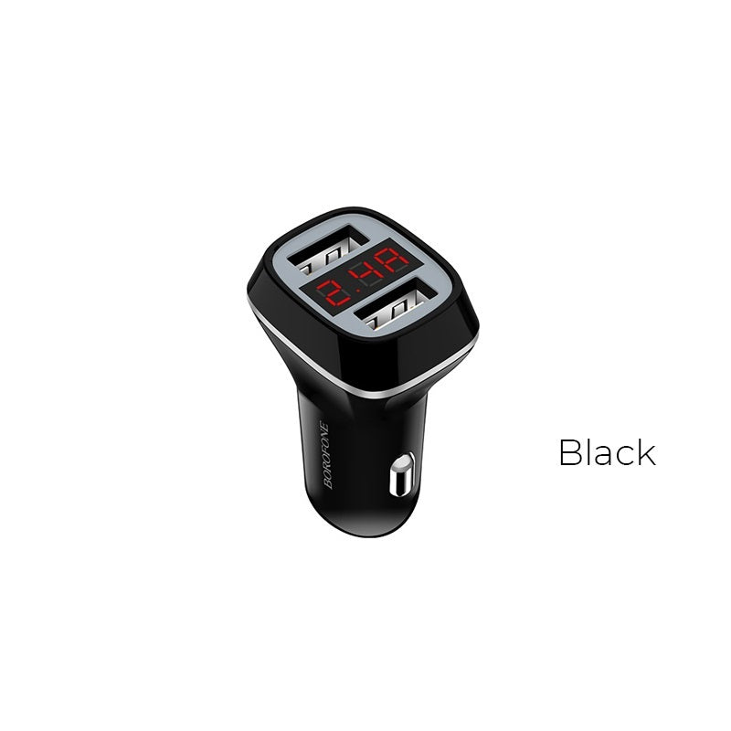 Borofone - 2x USB-autolader met LCD-display, zwart