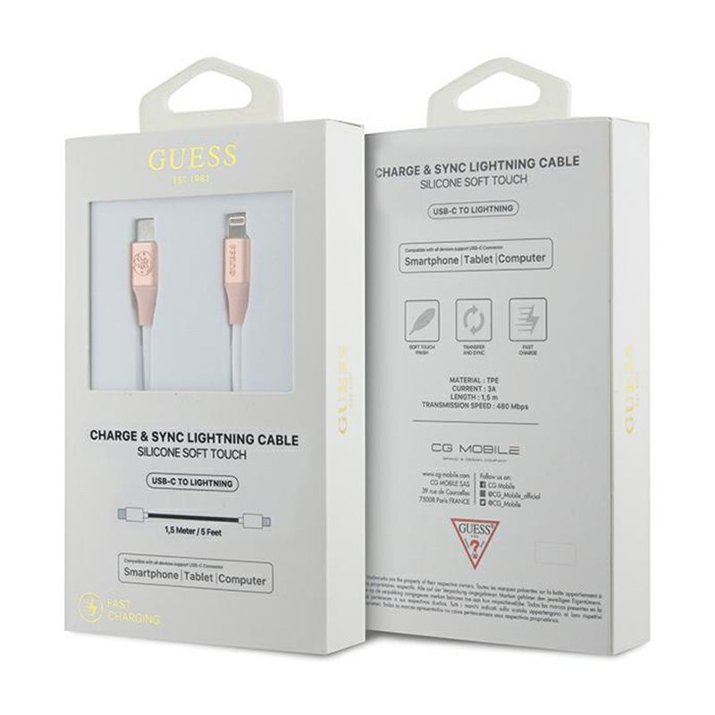 Guess Ebossed Logo - USB-C naar Lightning-kabel met MFi-certificering 1,5 m (roze) (2)