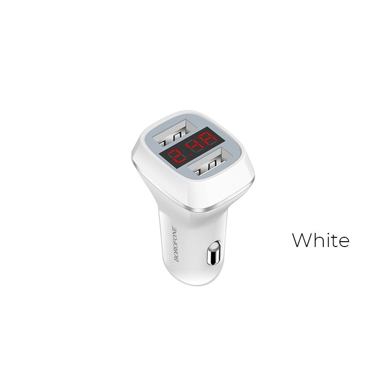 Borofone - 2x USB-autolader met LCD-display, wit