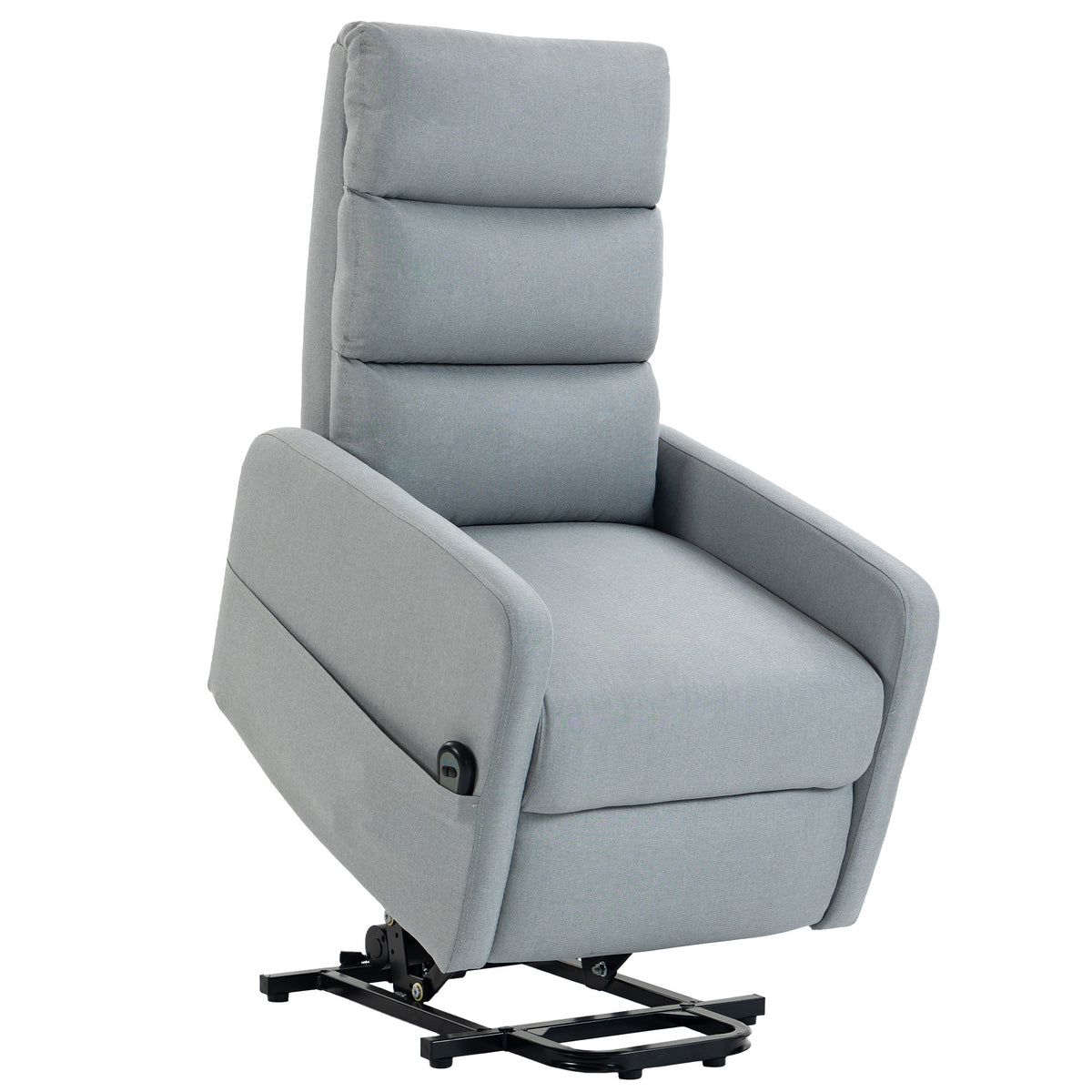 Elektrische relaxfauteuil met sta-opfunctie, afstandsbediening, zacht schuim, zijvak, bekleding in linnenlook
