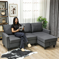 Hoekbank met slaapfunctie en opbergruimte, L-vorm slaapbank met verstelbare chaise longue, voor appartement en (2)