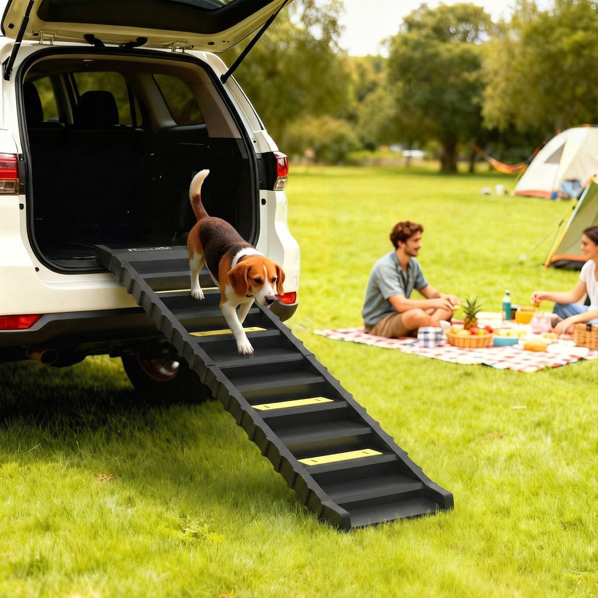 Opvouwbare hunderamp hondentrap auto & SUV antislip hondenautoramp voor grote dieren tot 25 kg 154x40cm zwart (2)