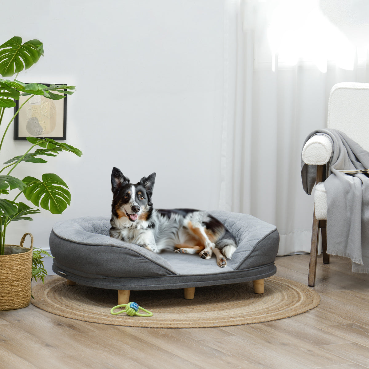 Hondenbed voor honden tot 25 kg, afneembare hoes, antislipvoetjes, 90 x 78 x 25 cm, grijs (2)