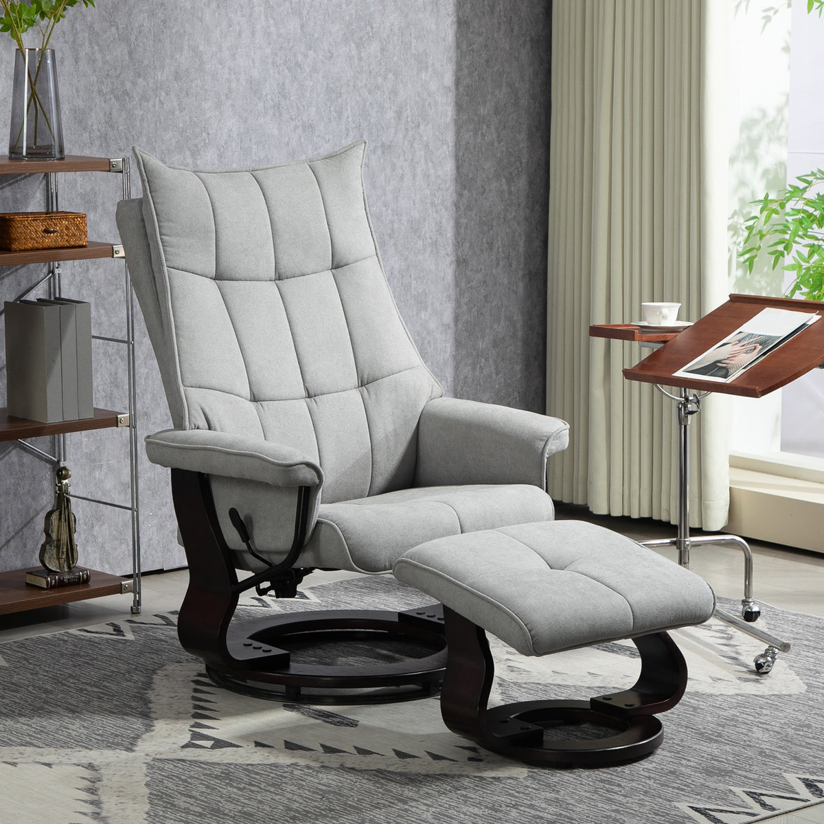 Relaxfauteuil met hocker, draaibaar, schommelfunctie, verstelbare rugleuning, tot 150 kg, grijs (2)