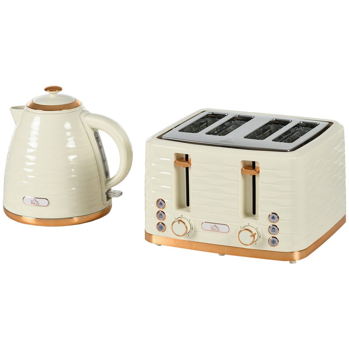2-in-1 broodrooster- en waterkokerset, 7 bruiningsstanden, ontdooi- en opwarmfunctie, beige