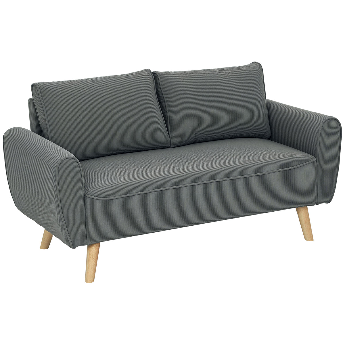 Tweezitsbank, stoffen bank, 2 rugkussens, corduroy bekleding, 145 x 75 x 78 cm, antraciet