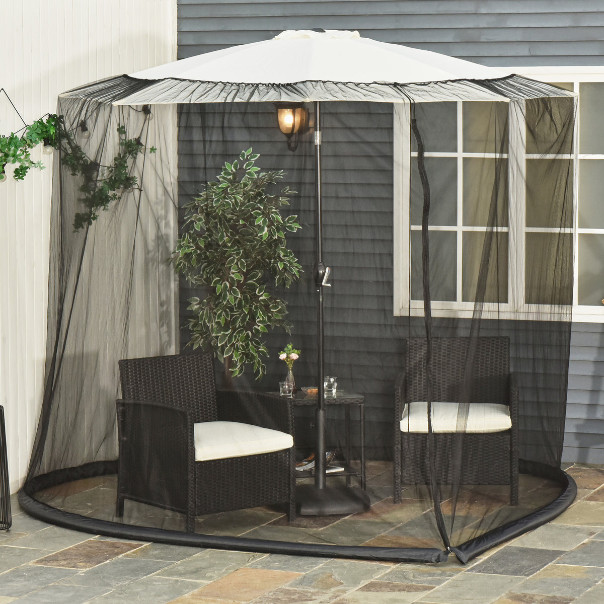 Klamboe voor parasol vliegennet muggennet, zwart, Ø3 x H2,3 m (2)