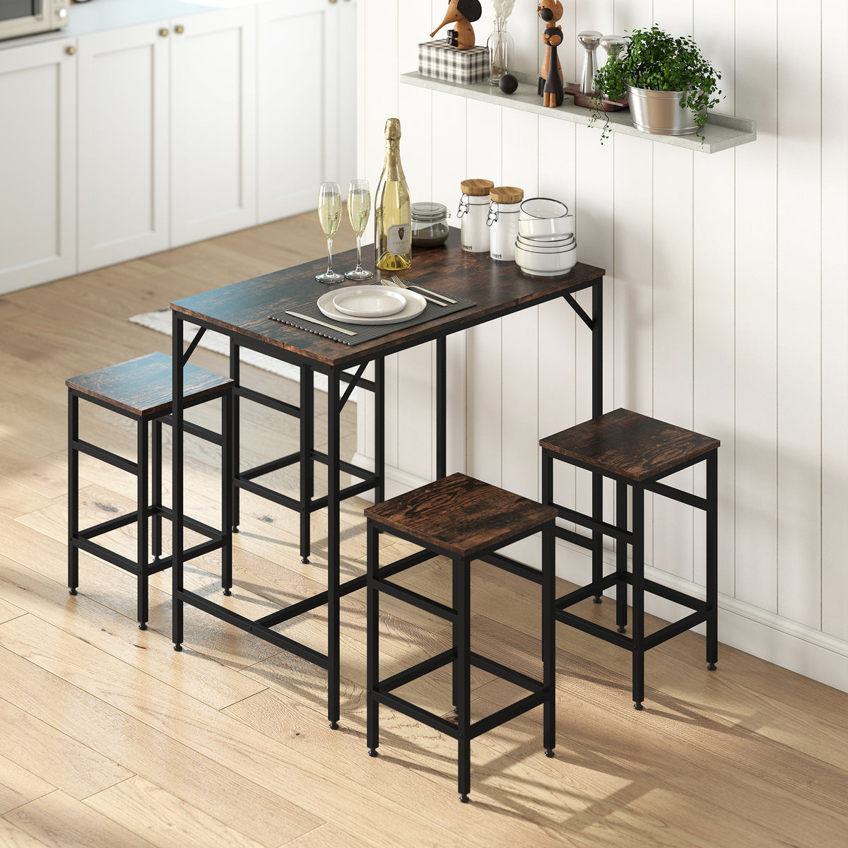 5-delige bartafelset bartafel met barkrukken set eettafel met 4 stoelen keukentafel voor eetkamer, keuken (2)