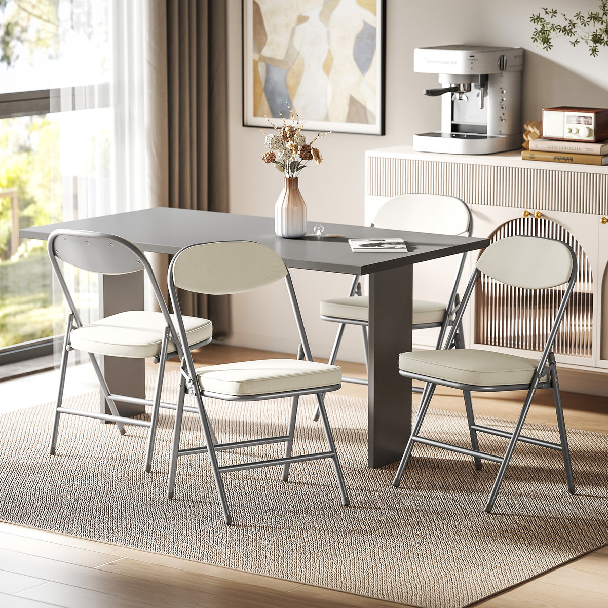 4-delige set gestoffeerde klapstoelen, inklapbare stoelen met ribfluwelen bekleding, rugleuning, metalen frame (2)