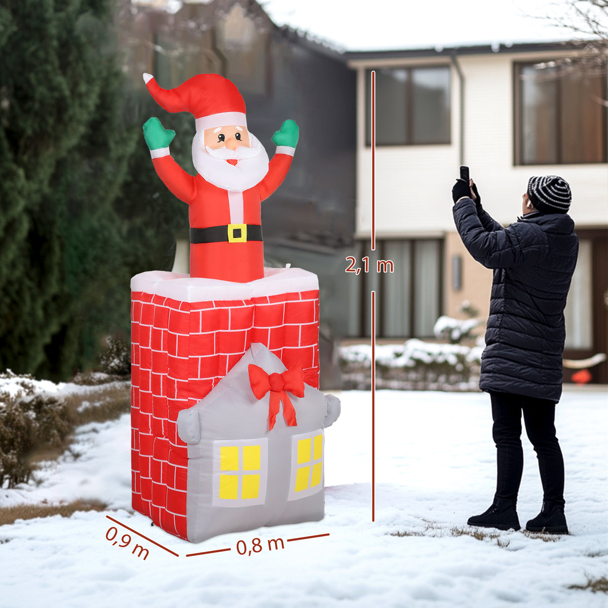 Opblaasbare kerstdecoratie, kerstman in schoorsteen, leds, ventilator (3)