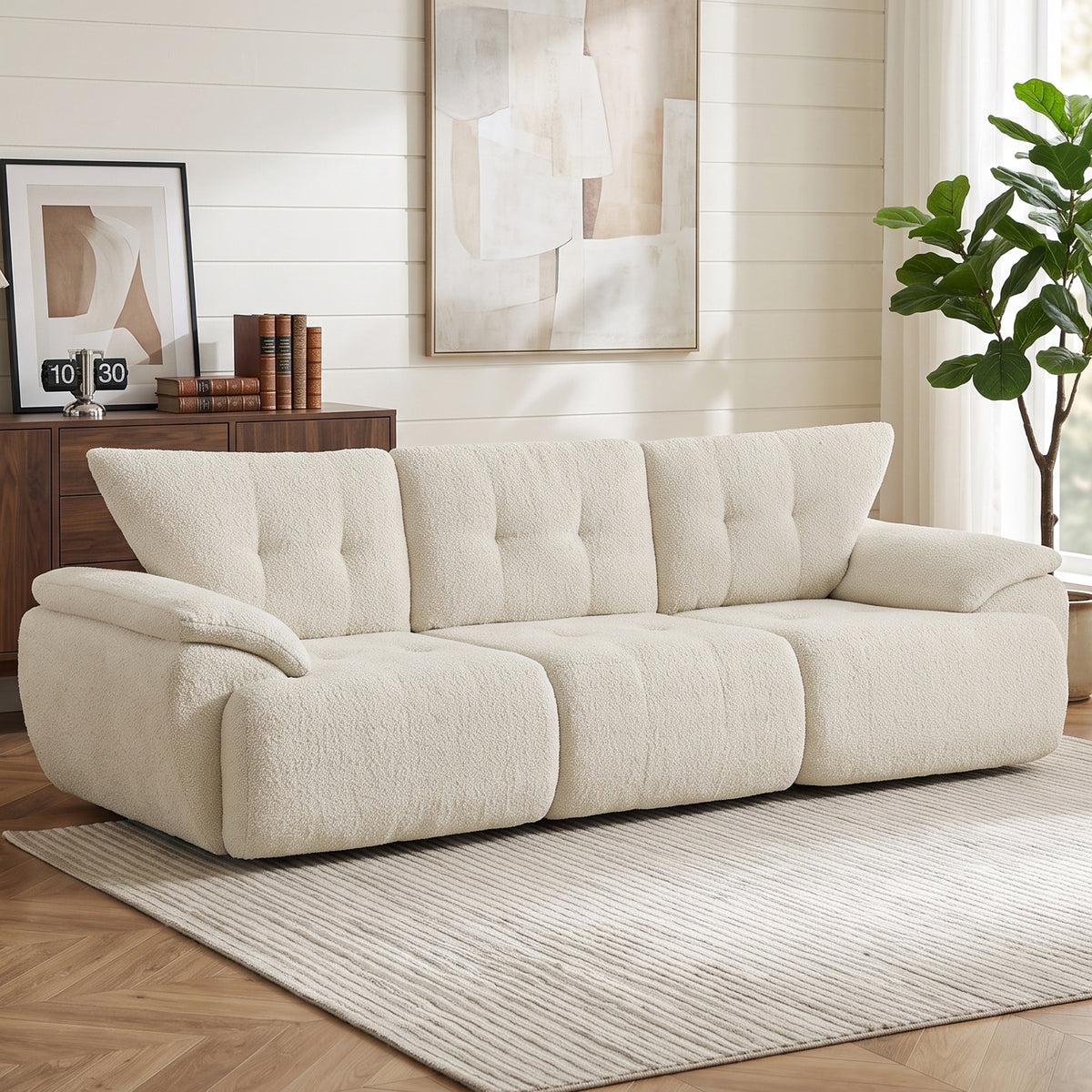 3-zitsbank, 260 cm, chenille, frameloze modulaire bank met extra brede, diepe zitting, brede armleuningen (2)