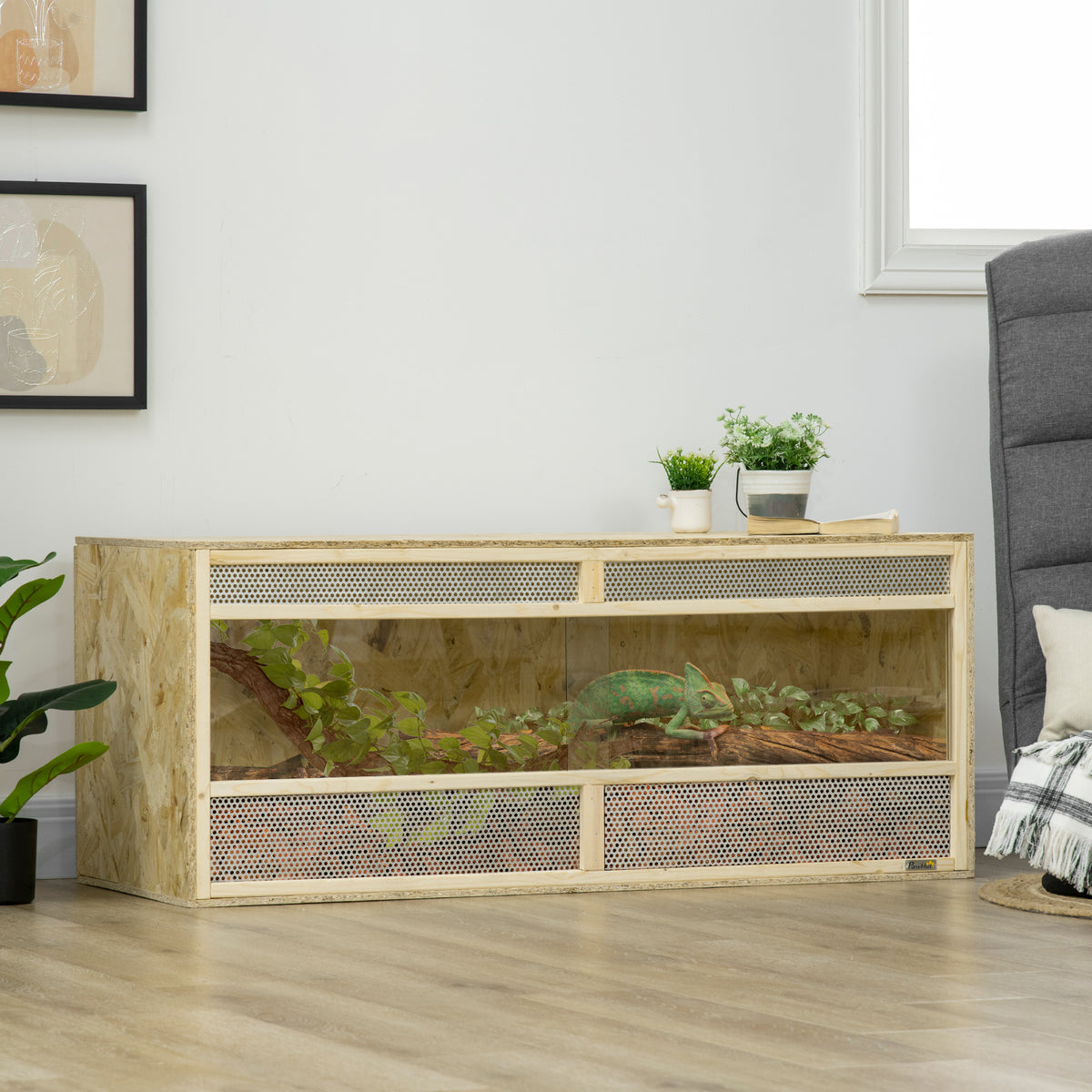 Terrarium voor reptielen/amfibieën, glazen schuifdeuren, ventilatierooster, 120x50x50cm (2)
