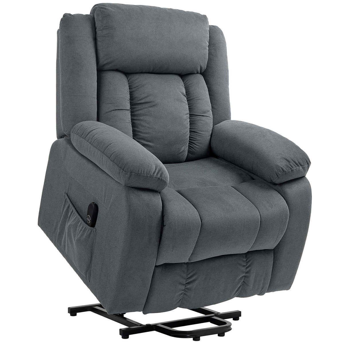 Sta-op-stoel met zachte bekleding, relaxfauteuil met afstandsbediening en zijvakken, grijs