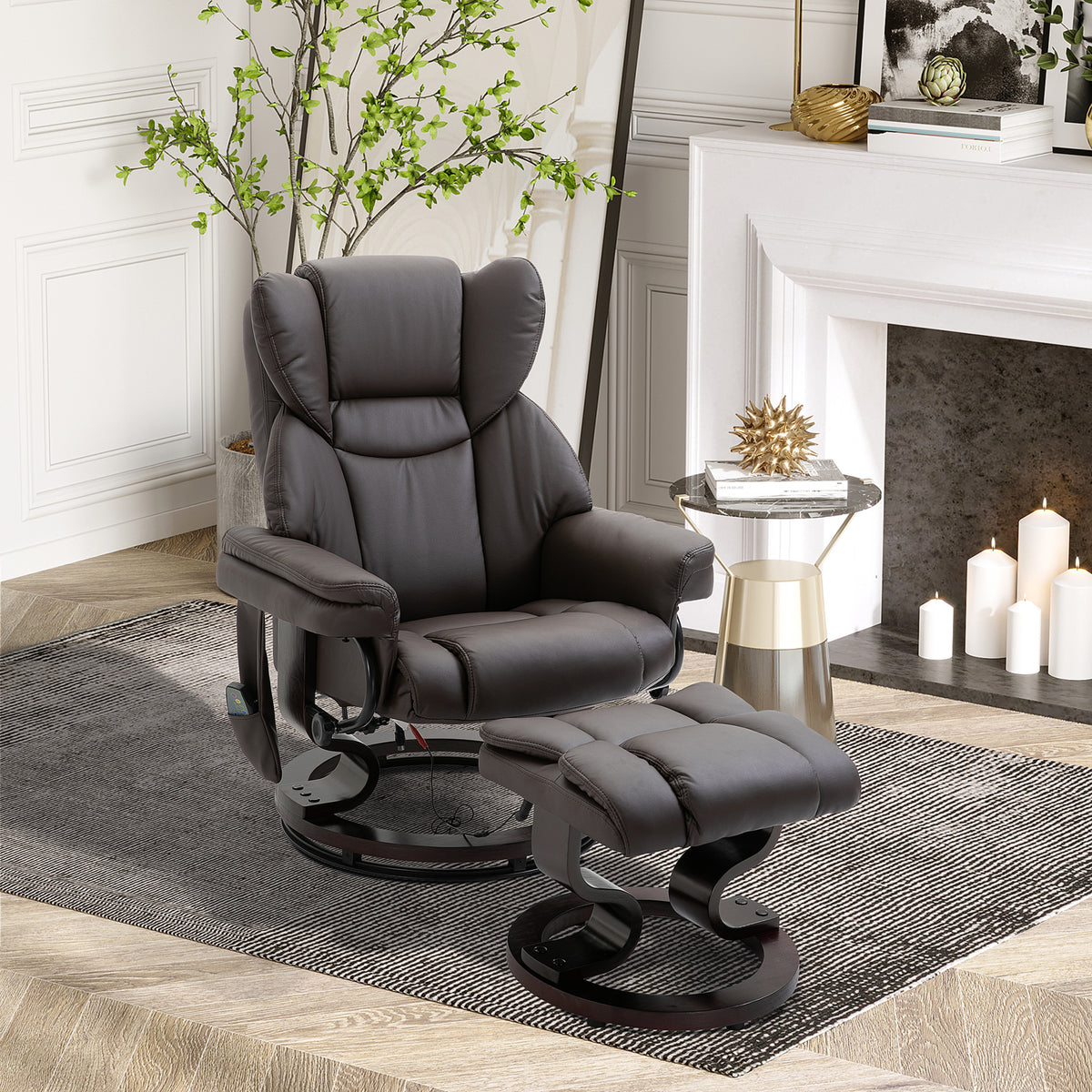Relaxfauteuil met hocker, 360° draaibare tv-fauteuil met massage, ligfunctie, massagestoel met zijvak (2)