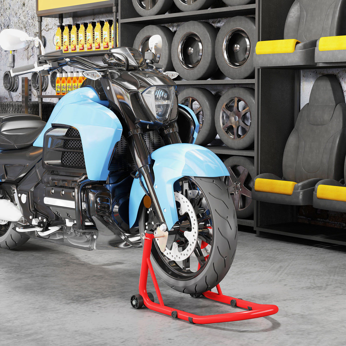 Motorfiets voorbok paddockstand motorlift tot 544 kg staal rood (2)