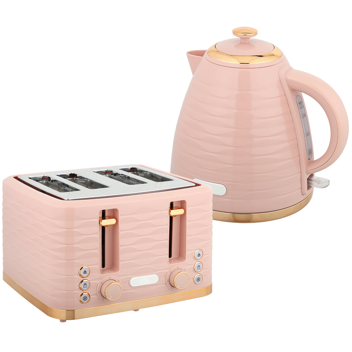 2-in-1 broodrooster- en waterkokerset, 7 bruiningsstanden, ontdooi- en opwarmfunctie, roze