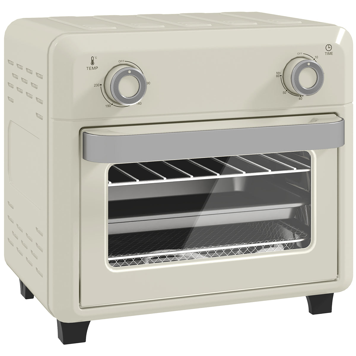 10L heteluchtoven voor grillen, bakken en frituren, timer, 1000W, vaatwasmachinebestendig, crème-wit