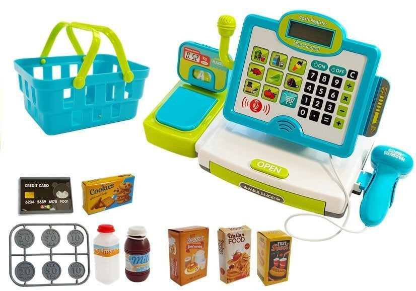 Kinderkassa blauw met mandje (2)