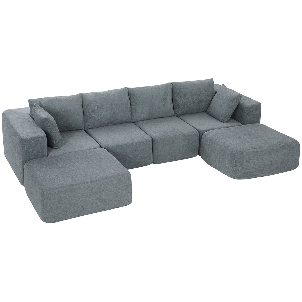 Modulaire hoekbank, U-vormige bank met brede en diepe zitting, 2 hockers, donkergrijs