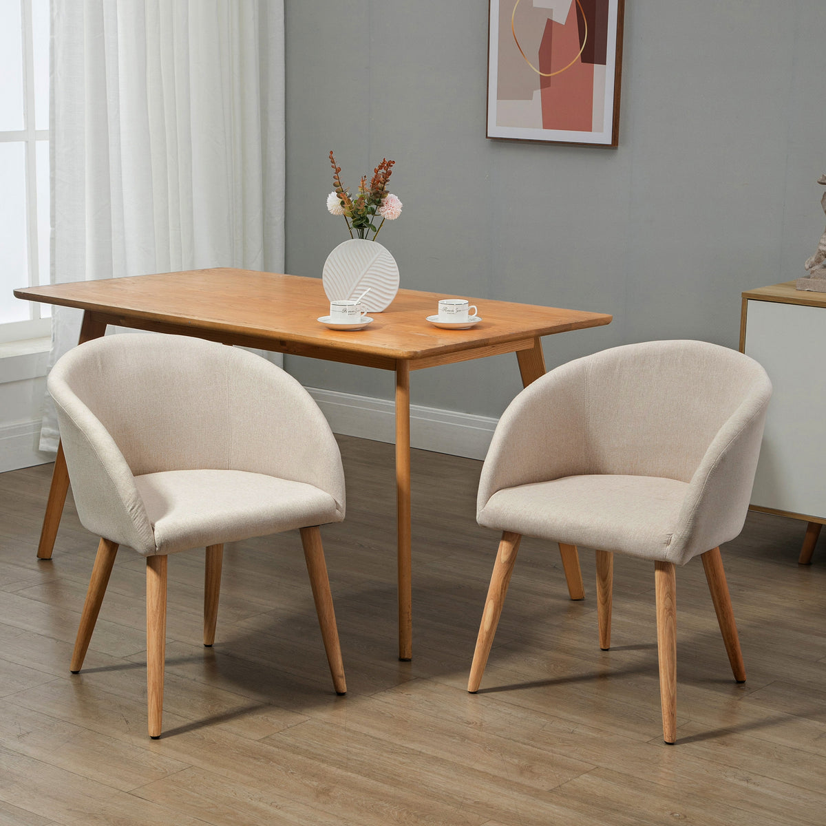 Set van 2 gestoffeerde stoelen, Scandinavisch design, gestoffeerde stoelen met houten poten, antislipdoppen, 150 (2)