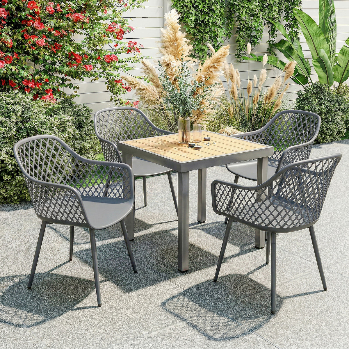 Tuinstoel 4-delige set uv-bestendige kunststof tuinstoelen met armleuning rugleuning 56 x 51 x 84 cm donkergrijs (2)
