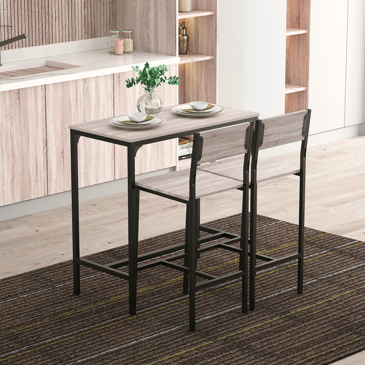 Bartafelset, bartafel met barkrukset, eettafel met 2 stoelen met rugleuning, keukentafel voor eetkamer, keuken (2)