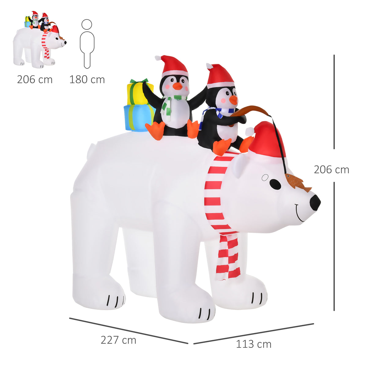 Opblaasbare kerstdecoratie Opblaasbare kerstfiguren, zelfopblazend incl. ventilator, 2 m, meerkleurig (2)