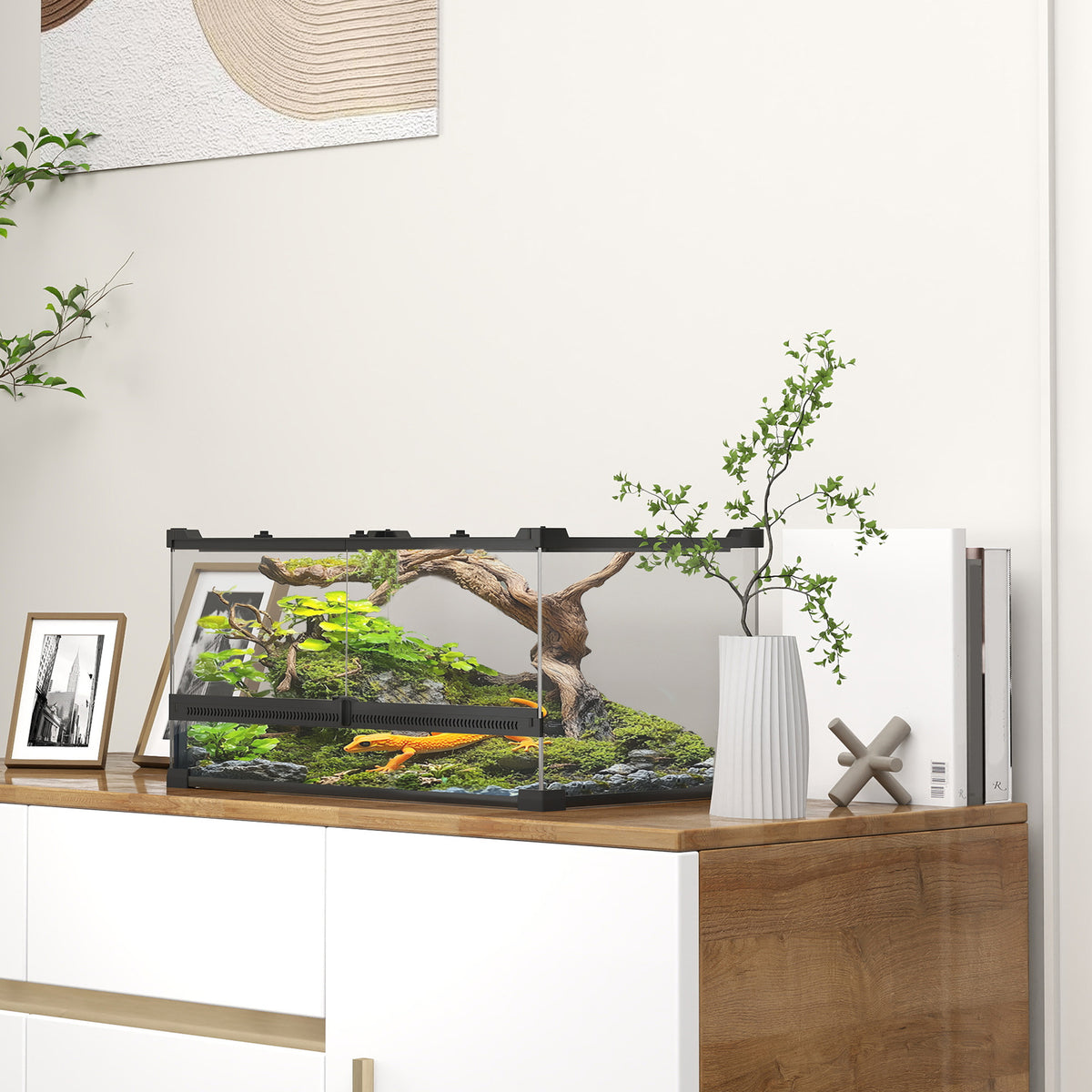 Glazen terrarium voor reptielen, verhoogde & waterdichte bodem, knopsluiting (2)