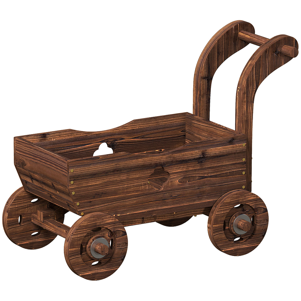 Verhoogde plantenbak van hout, plantenbak in wagenvorm, kweekbak met 4 wielen en handgreep, tuinbed 68 x 38 x 52