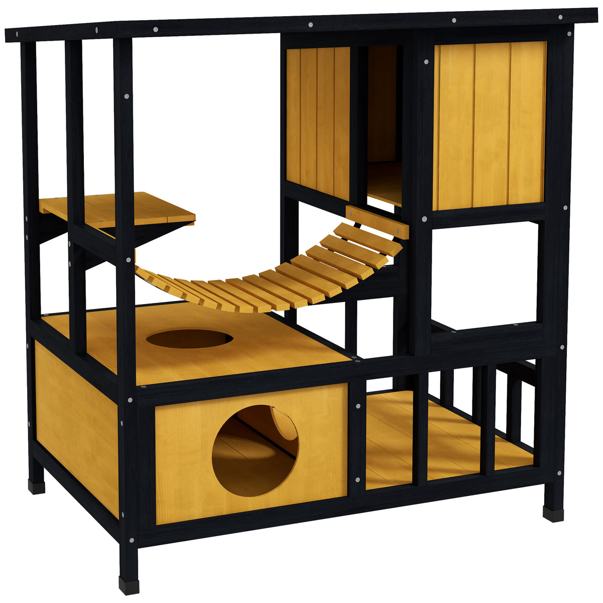Kattenhuis kattenhut kattenhol, weerbestendig, 1 helling, 1 platform, 84,5 x 60 x 88 cm, groen + naturel