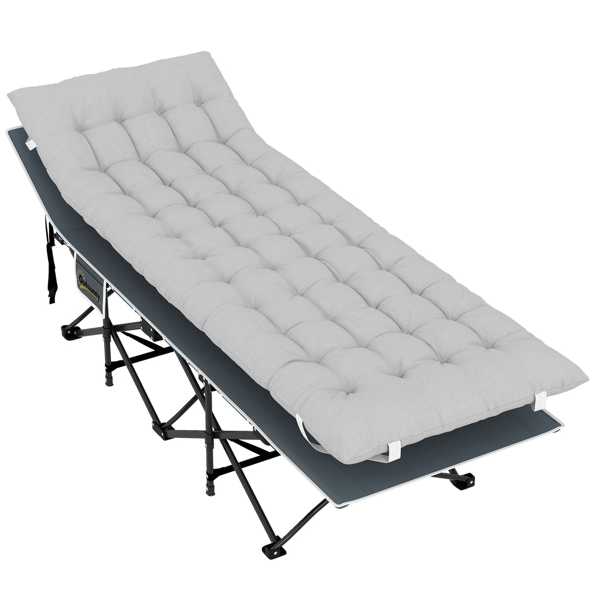 Opvouwbaar veldbed campingbed met matras hoofdkussen zijvak 185 x 68 x 37 cm tot 150 kg lichtgrijs
