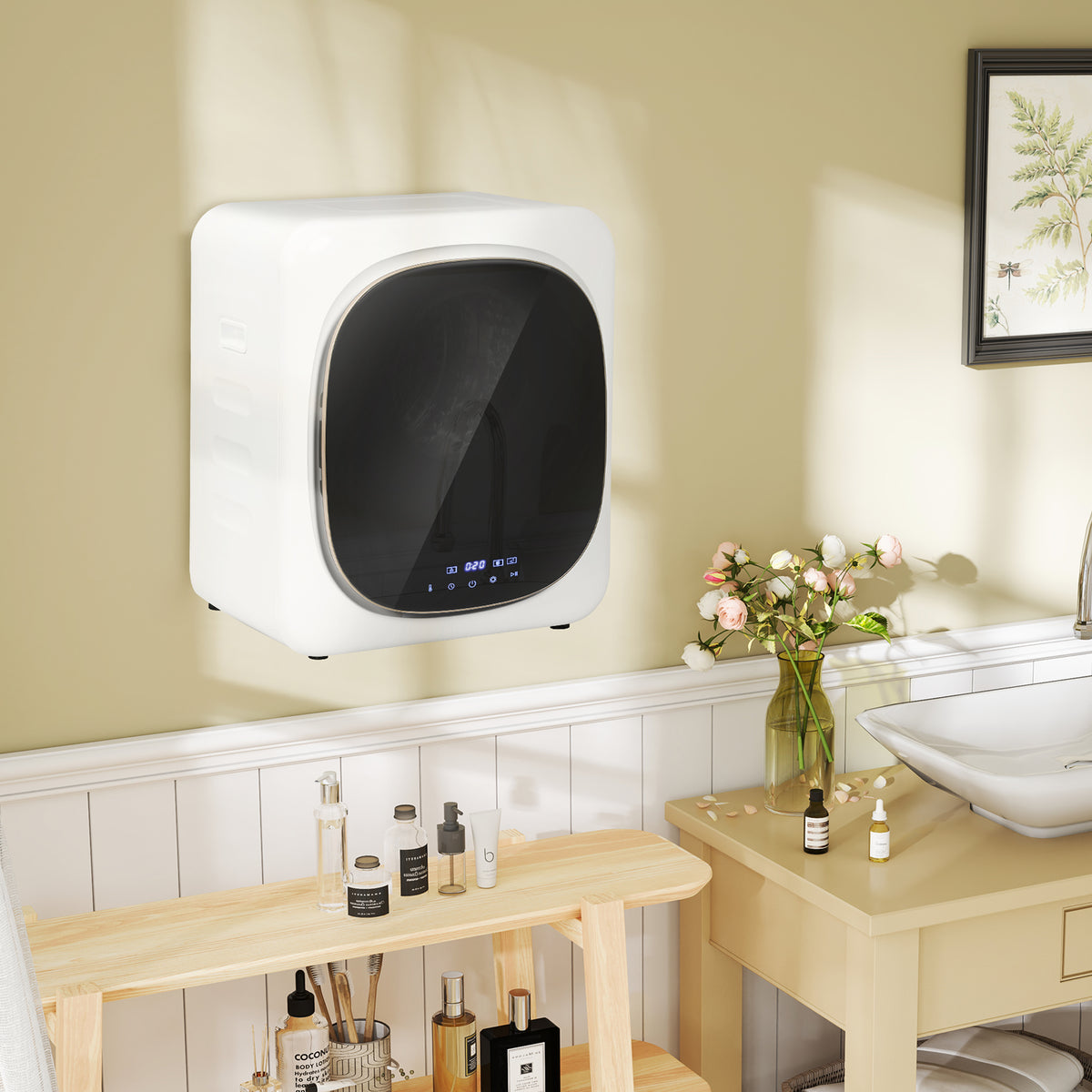 Afvoerdroger 2,5 kg met smart-modus, 800 W compacte droger met roestvrijstalen trommel, wit (2)