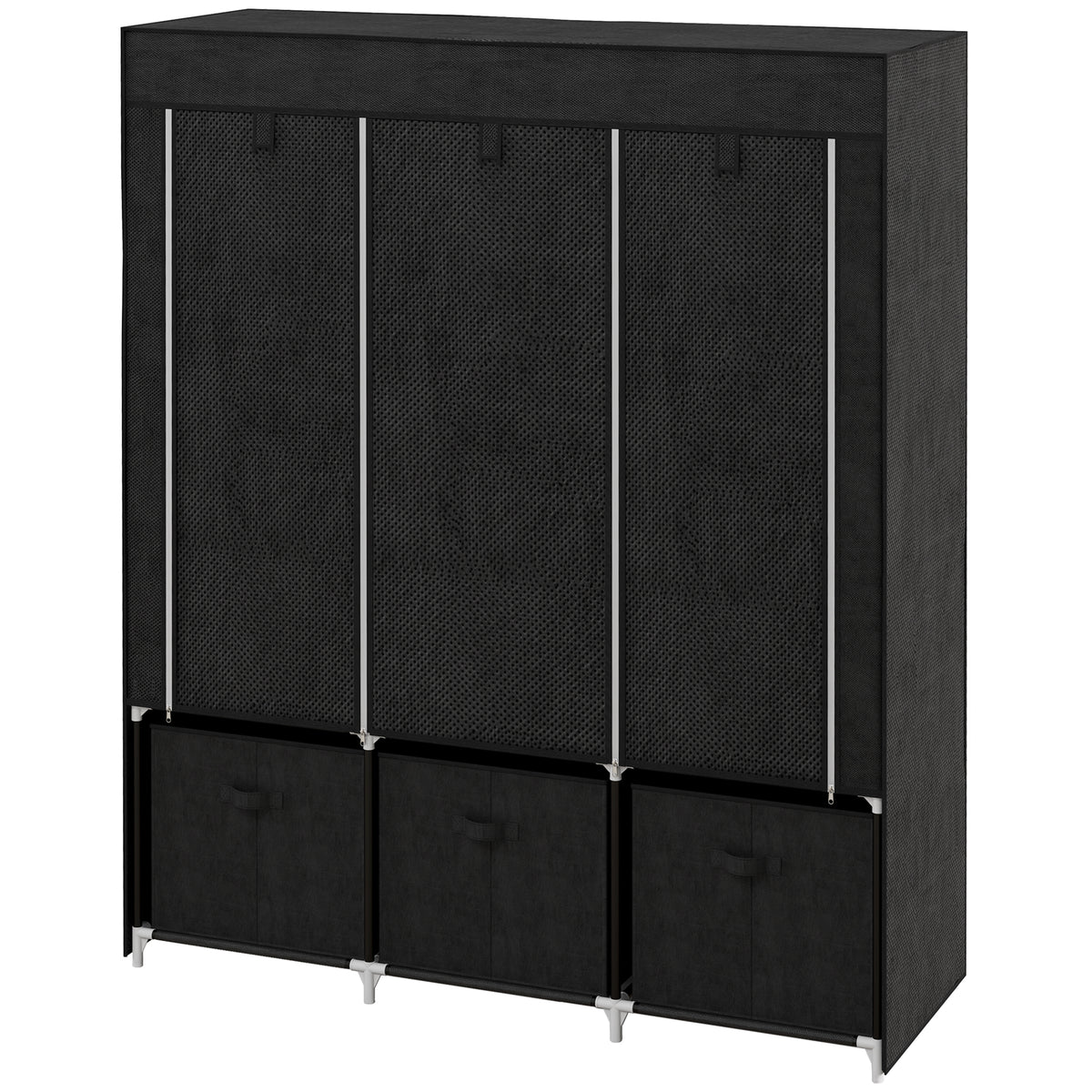 Stoffen kledingkast van vlies, vouwbare kast, incl. 3 lades, 125 cm x 43 cm x 162,5 cm, zwart