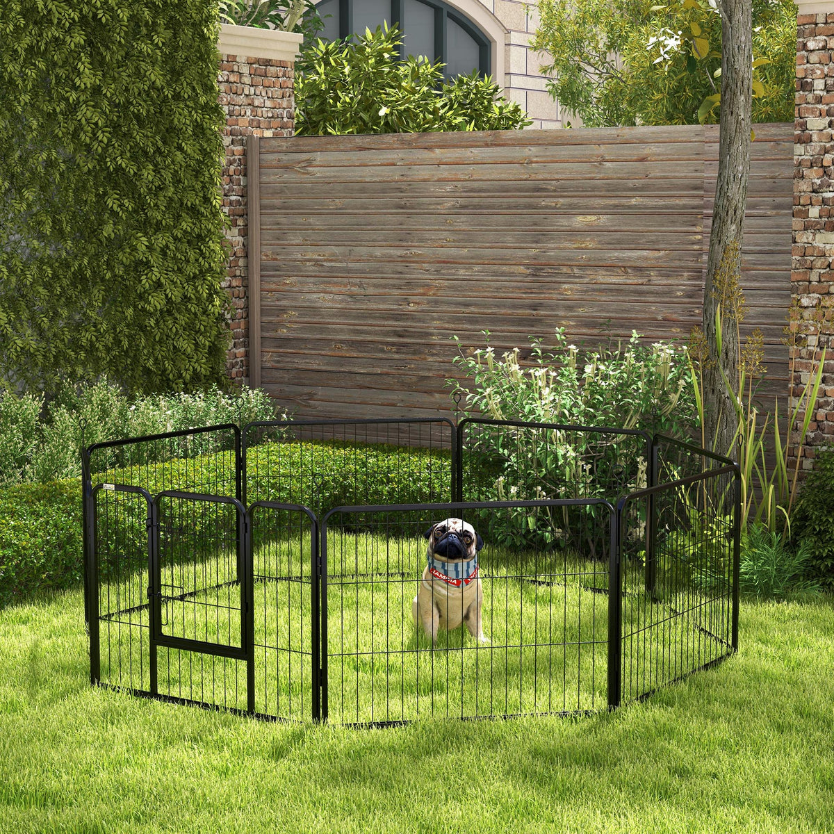 Puppyren puppykennel dierenverblijf, inklapbaar, afsluitbare deur, weerbestendig, 8 panelen, zwart (2)