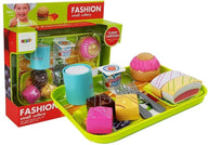 Eten desserttaartset met dienblad