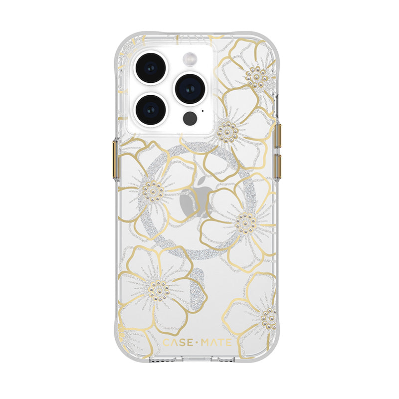 Case-Mate Floral Gems MagSafe – hoesje voor iPhone 15 Pro (Gold)